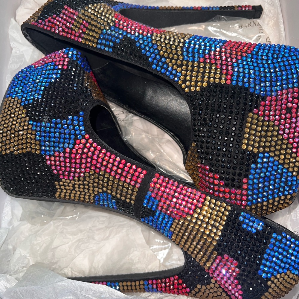 Crystal rhinestone platform pumps